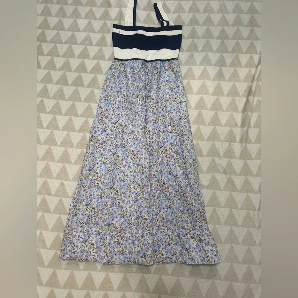 Tanya Taylor sleeveless dress mixed media stripes floral print - Picture 2 of 4
